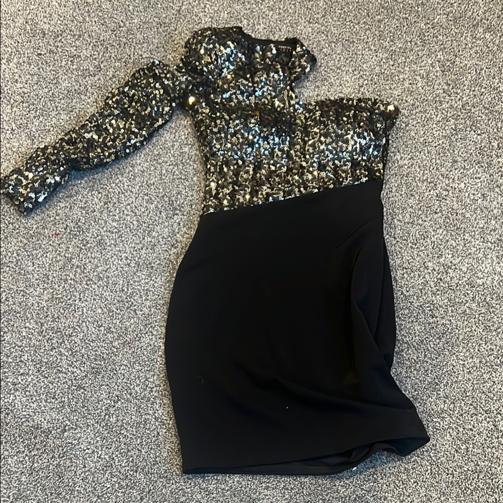 Arden B Black and Silver One Shoulder Dress